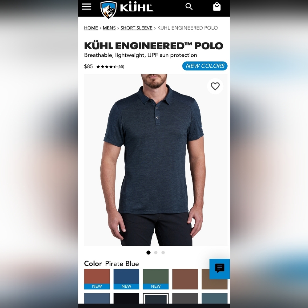 Kuhl Men's Engineered Polo Short Sleeve Blue Sz M UPF Lightweight Workwear Golf